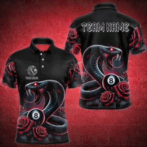 Personalized Rose 8 Ball Pool Cobra Snake Billiard Shirts For Men, Billiard Jerseys Polo & 1/4 Zip TDM3748
