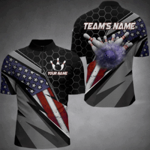 American Flag Bowling Shirt Men Patriotic Bowling Jersey Team Custom Bowling Quarter-Zip Shirt BDT381