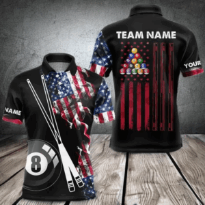 Personalized US Flag Smoke 8 Ball Pool Billiard Shirt For Men Custom Patriotic Billiard Team Jersey TDM3744