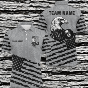 Personalized Grey US Flag Eagle Billiard Shirts For Men Custom Patriotic Billiard Pool Jerseys TDM2221