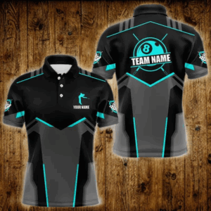 Billiard Jerseys For Men Custom Polo & 1/4 Zip Billiard Shirts, Team Pooler Short Sleeve |Turquoise TDM3741