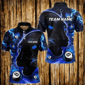Personalized Blue 8 Ball Pool Panther 3D Billiard Shirts For Men, Team League Billiard Jerseys TDM3738