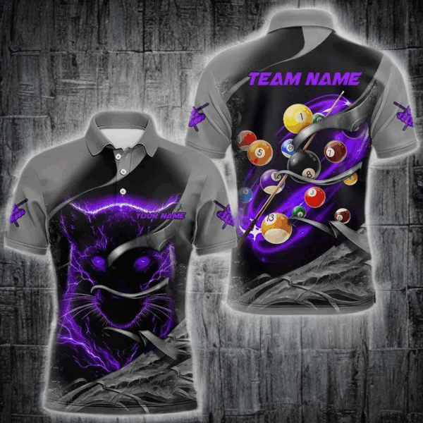Personalized Panther Lightning 3D Billiard Balls Pool Shirts For Men, Billiard League Jersey|Purple TDM3737