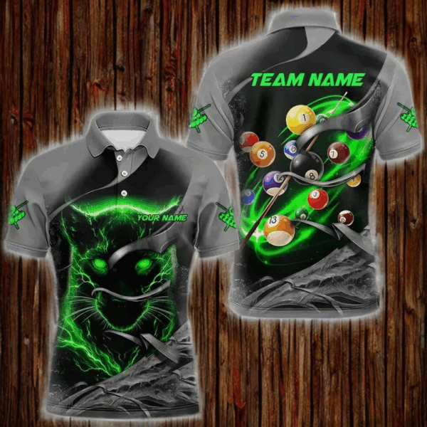 Personalized Panther Lightning 3D Billiard Balls Pool Shirts For Men, Billiard League Jersey |Green TDM3736