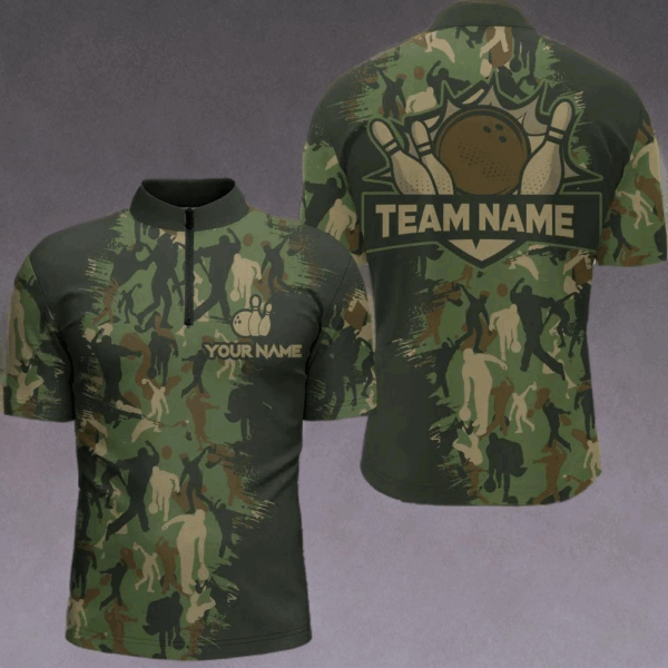 Custom Bowling Shirts Men Camo Bowling Jersey Team League Bowling Quarter-Zip Shirt BDT304