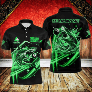 Green 8 Ball Pool Billiard Shark Polo & Quarter Zip For Men Custom Team League Billiard Jersey TDM3732