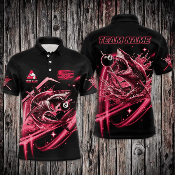Red 8 Ball Pool Billiard Shark Polo & Quarter Zip For Men Custom Team League Billiard Jersey TDM3731