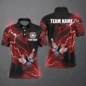 Mens polo bowling shirts Custom red lightning thunder Bowling Team Jersey, gift for team Bowlers NQS6145