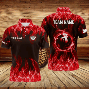 Red Flaming 8 Ball Pool Shirts Men Billiard Polo & 1/4 Zip Shirts Billiard Team Jerseys NNT10