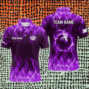 Purple Flaming 8 Ball Pool Shirts Men Billiard Polo & 1/4 Zip Shirts Billiard Team Jerseys NNT10