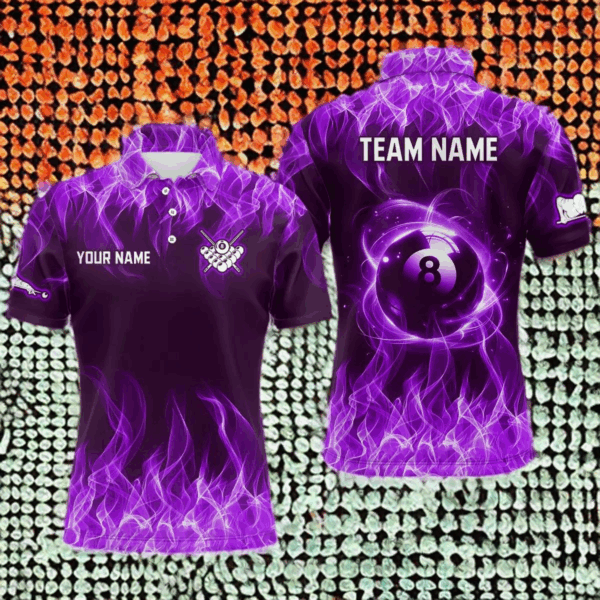 Purple Flaming 8 Ball Pool Shirts Men Billiard Polo & 1/4 Zip Shirts Billiard Team Jerseys NNT10