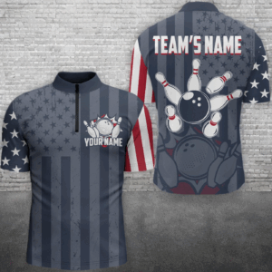 Custom Bowling Quarter Zip Shirt For Men USA Flag Bowling Jersey 1/4 Zip Bowling Team Shirt BDT49