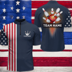 Personalized 3D Men's Bowling Team Jersey Bowling Shirt American Bowling Quarter-Zip Shirt QZT8
