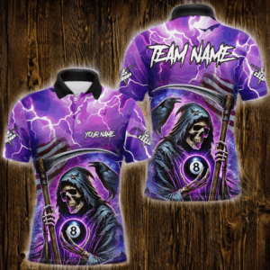 Death Skeleton Purple Galaxy Thunder Lightning Billiard Shirt For Men Custom 8 Ball Billiard Jersey TDM3725