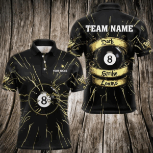 Personalized Dark Strike Looms 8 Ball Billiard Shirts For Men, Funny Billiard Pool Jerseys |Gold TDM3722