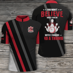 Red & black Men's Quarter Zip shirts Custom you won't believe what I can do with 2 fingers and a thumb NQS5286