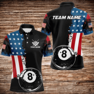 Personalized Grunge 8 Ball Pool American Flag Billiard Shirts For Men, US Flag Billiard Jerseys TDM3718