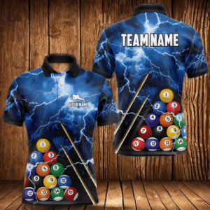 Personalized 3D Pool Ball Thunder Lightning Blue Billiard Shirts For Men, 8 Ball Billiard Jerseys TDM3717