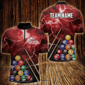 Personalized 3D Pool Ball Thunder Lightning Red Billiard Shirts For Men, 8 Ball Billiard Jerseys TDM3716
