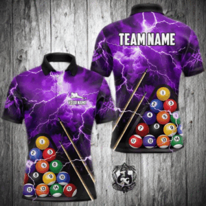 Personalized 3D Pool Ball Thunder Lightning Purple Billiard Shirts For Men, 8 Ball Billiard Jerseys TDM3715