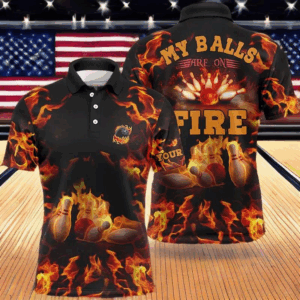 Flame bowling shirt custom name my balls are on fire bowling polo shirts for men, bowling jersey NQS4865