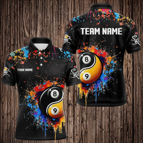Funny Ying And Yang 8 Ball & 9 Ball Colorful Splash Custom Billiard Shirt For Men, Billiard Jersey TDM3703