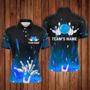 Custom Flame Bowling Shirt for Men, Polo Short Sleeve Blue Bowling Shirt for Team Bowlers Jersey NBP46