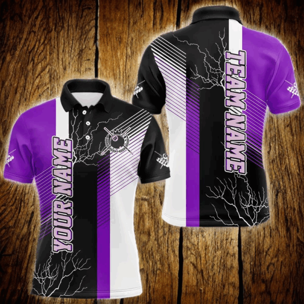 Personalized Black Purple Billiard Polo & 1/4 Zip For Men Custom 8 Ball Pool Billiard Team Jersey TDM3690