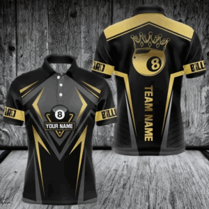Customized 8 Ball Pool Crown Men Billiard Shirts, Gold And Black Billiard Team Shirts Pool Jerseys TDM3689