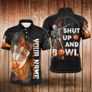 Shut Up and Bowl - Funny Polo Bowling Shirt Men Personalized Flame Skull Bowler Jersey NBP19