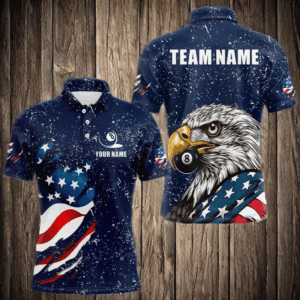 Blue Navy Grunge Eagle American Flag Custom Billiard Shirts For Men, Patriotic Billiard Team Shirts TDM3681