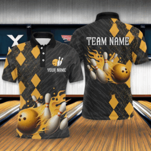 Flame Yellow Bowling Team Shirt Custom Bowling Jersey for Men Women Flame Polo Shirt QZT679