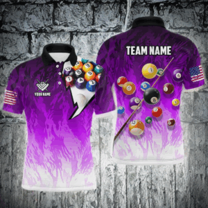 Personalized Purple Pool Player Billiard 8 Ball Polo & 1/4 Zip For Men Custom Billiard Jerseys TDM3658
