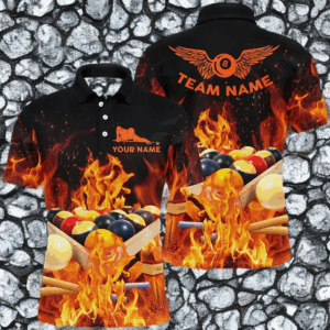 Personalized Billiard Balls In Fire Polo Shirts For Men Custom 3D Printed 8 Ball Pool League Shirts TDM0578