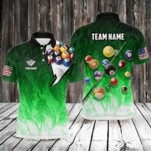 Personalized Green Pool Player Billiard 8 Ball Polo & 1/4 Zip For Men Custom Billiard Shirt Jerseys TDM3657