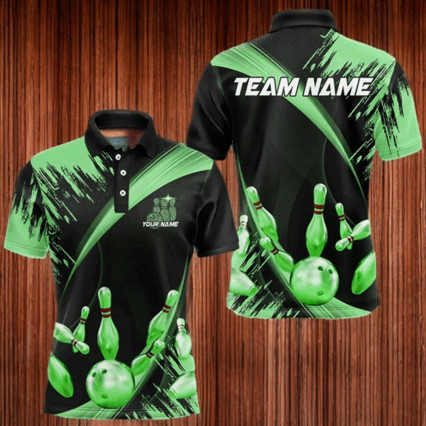 Personalized Black and Green Bowling Polo, Quarter Zip Shirts For Mens Custom Bowling Team Jersey NQS9724