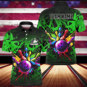 Colorful bowling jerseys Polo, 1/4 Zip Shirt for Men Custom Bowling Team shirts for bowler | Green NQS8881