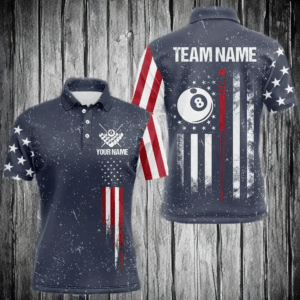 Grunge Navy American Flag 8 Ball Billiard Shirt For Men Custom Patriotic Billiard Shirt Pool Jersey TDM3663