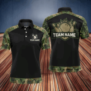 Green Camo Bowling Shirts For Men And Women Custom Bowling Team Jersey Unisex Polo BDT598