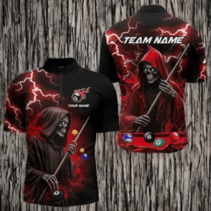 Red Grim Reaper Billiard Shirts For Men Custom Thunder Lightning Team League Billiard Jerseys TDM3661