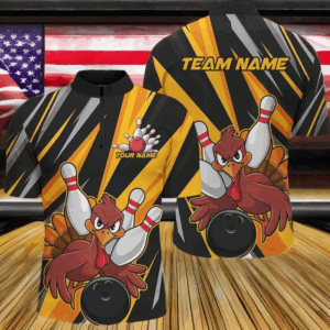 Custom Funny Turkey Bowling Shirts For Men, Yellow Thanksgiving Bowling Shirt Team Fall Outfits IPHW7661