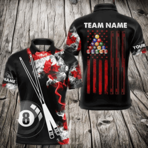 Personalized Canada Flag Smoke 8 Ball Pool Billiard Shirt For Men, Patriotic Billiard Team Jersey TDM3660