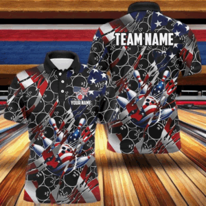 American flag black bowling camo Mens bowling shirts Custom patriotic Bowling Team League Jerseys NQS8550