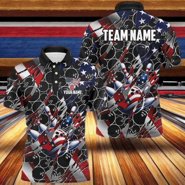 American flag black bowling camo Mens bowling shirts Custom patriotic Bowling Team League Jerseys NQS8550