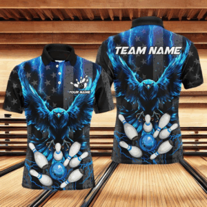 Black American flag Mens bowling shirts Custom blue lightning thunder Eagle Bowling Team Jerseys NQS8540