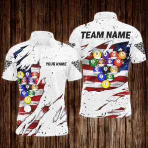Billiard Jerseys American Flag 8 Ball Pool Billiard Shirts for Men Polo & 1/4 Zip Shirt Team NNT26