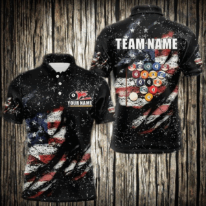 Billiard Balls US Flag Black Grunge Billiard Shirts For Men Custom 8 Ball Pool Billiard Jerseys TDM3638