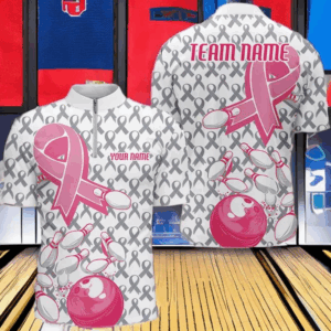 Custom Pink Ribbon Breast Cancer Bowling Shirts For Men, Breast Cancer Bowling Jersey IPHW7512