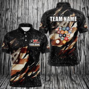 Billiard Ball Retro US Flag Black Grunge Billiard Shirt For Men Custom 8 Ball Pool Billiard Jersey TDM3637