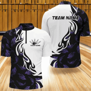 Black And Purple Custom Bowling Shirts For Men, Bowling Polo Bowling League Shirts IPHW7399